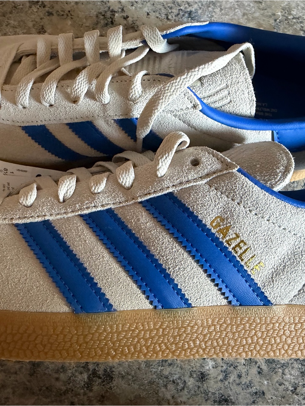 adidas Gazelle Men’s Suede Sneaker - Cream with Blue and Gum